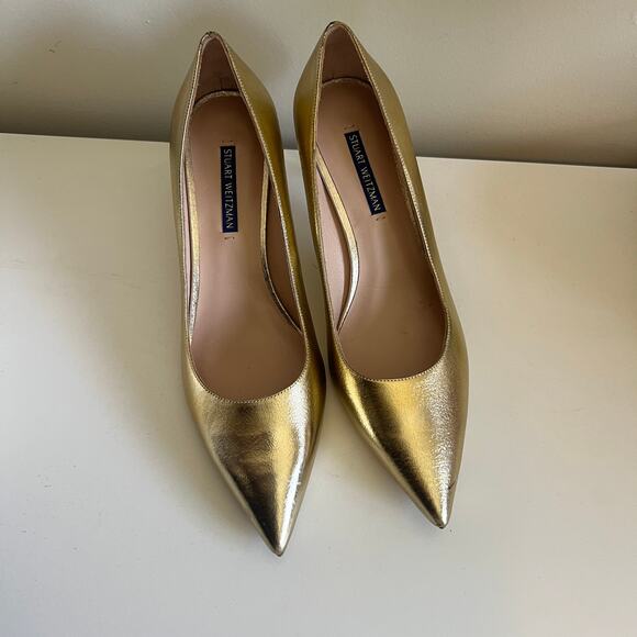 Stuart Weitzman Leather Metallic Gold Pumps 9.5 - Picture 8 of 9